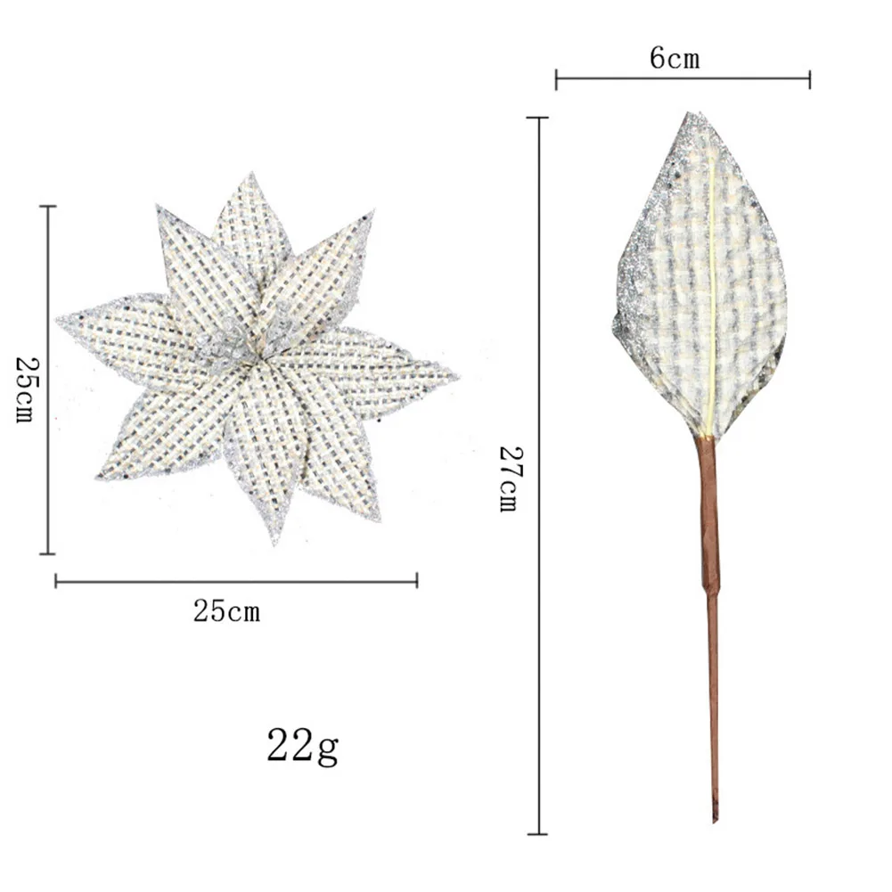 Flor de Navidad de simulación de polvo dorado, flor de tela decorativa de boda, decoración navideña para el hogar, regalos de bricolaje, flores artificiales