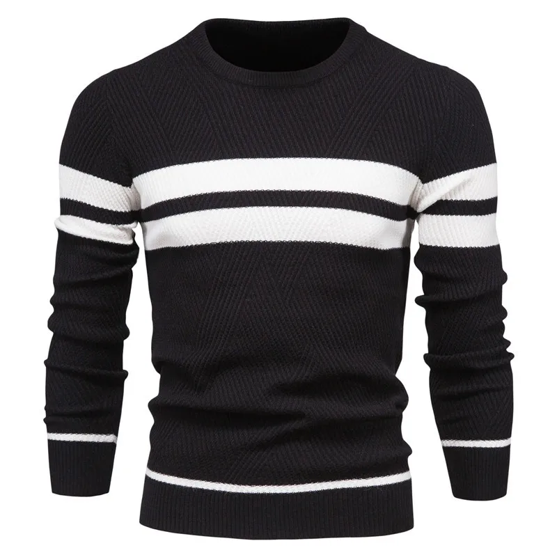 

Autumn Winter New Y2K Mens Pullover Sweater Fashion Casual Oversized Black White Striped Knitted Man Streetwear Knitwear Trikot