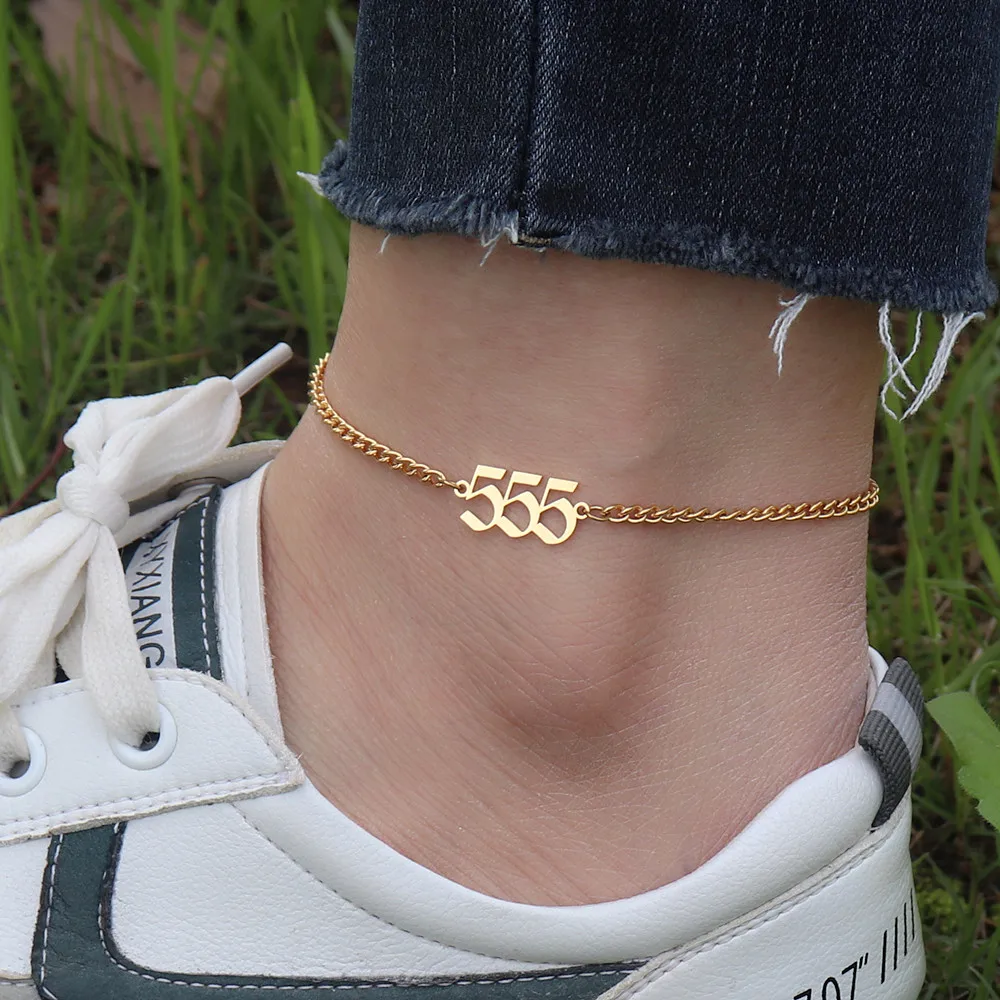 111 222 333 444 555 666 777 888 999 Angel Number Anklets  Stainless Steel Adjustable Summer Beach Chain Ankle Accessories