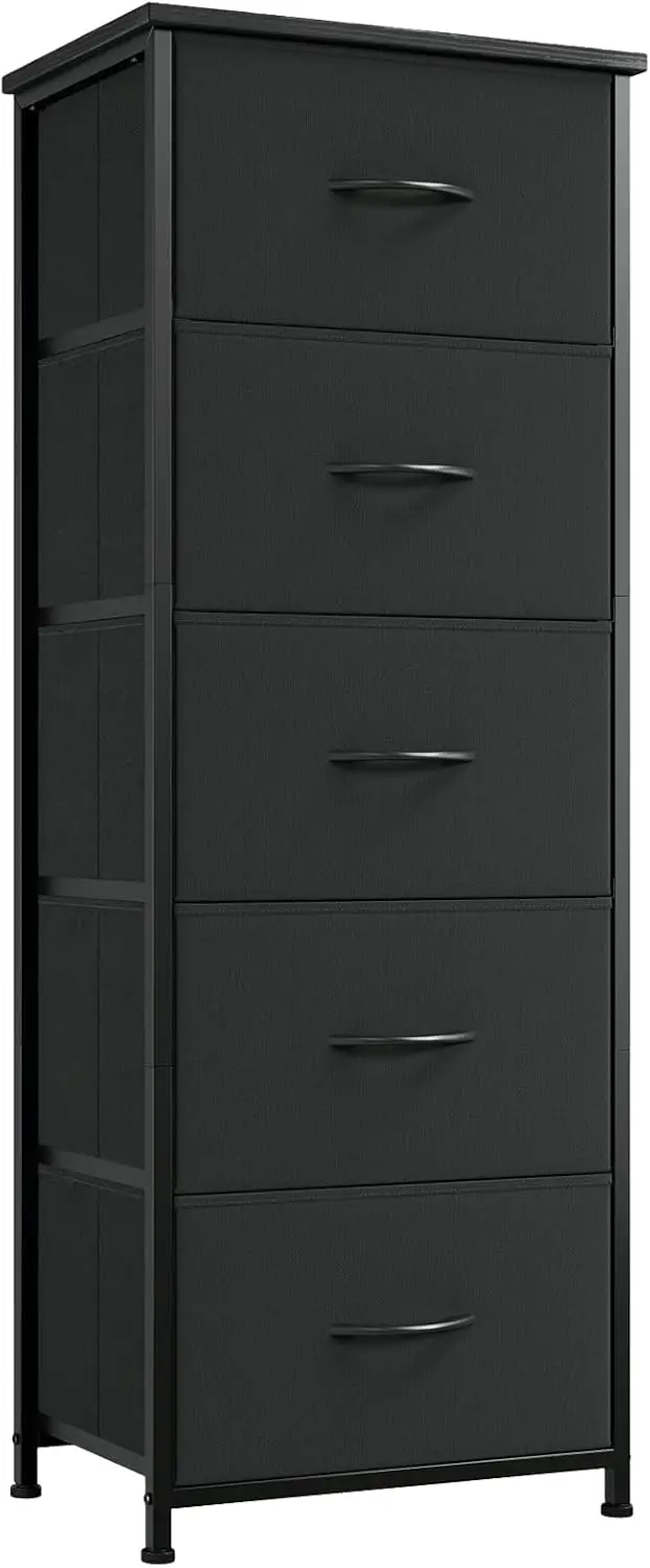 

Tall Dresser for Bedroom with 5 Drawers, Storage Organizer Chest of Drawers with Removable Fabric Bins for Closet Bedside Liv