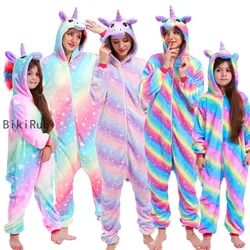 Unisex Kigurumi Unicorn Cartoon Flannel Pajamas Women Men Hooded Sleepwear Onesies Jumpsuits Halloween Animal Cosplay Costumes