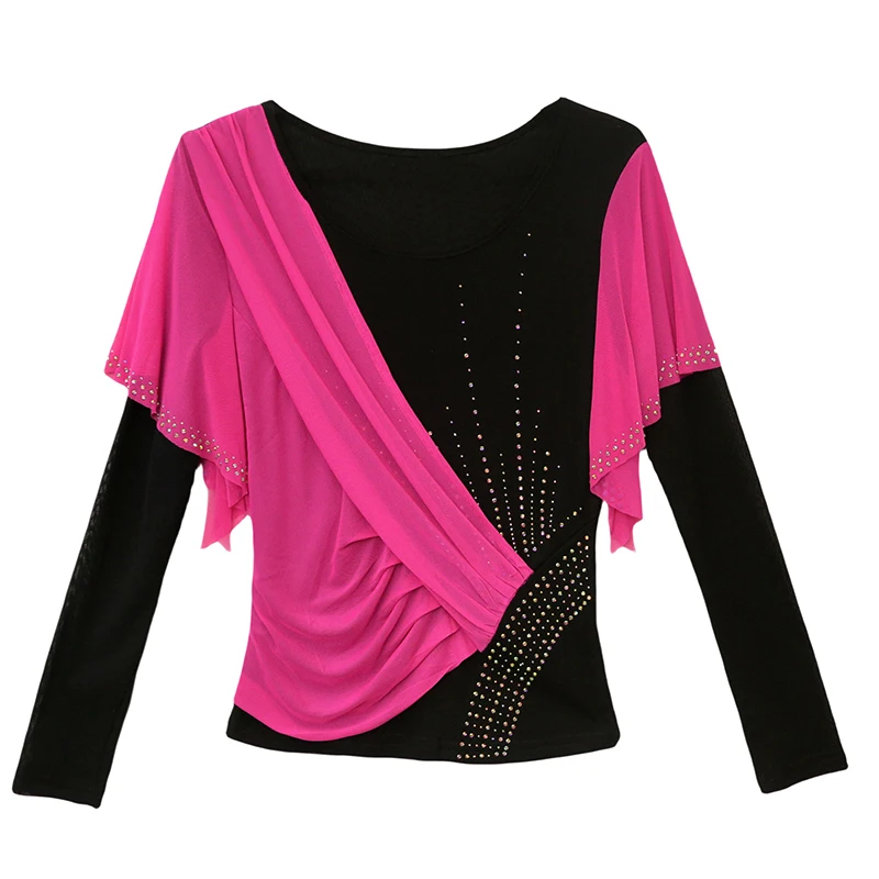 

Black,Korean,Style,T-Shirt,Women,Chic,Sexy,Patchwork,Color Blocking,Ruffles,Diamonds,Women,Tops,Long Sleeve,Drill,Tees,582701