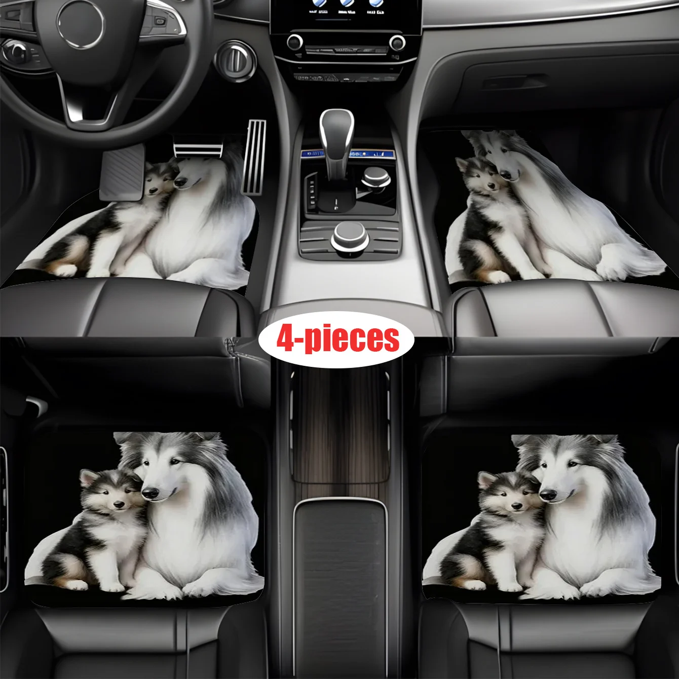 4pcs Car Floor Mats Set, Shepherd And Puppy Pattern, High-End Car Interior Accessories, Easy To Clean, Suitable For Front And Re