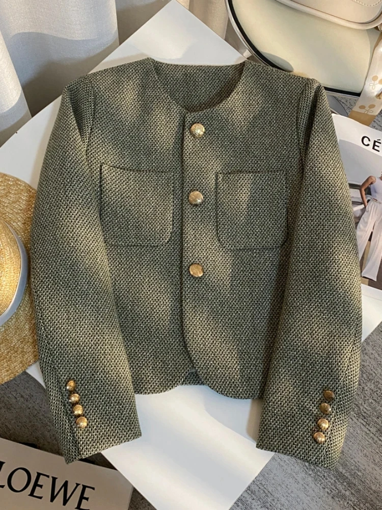 

2024 New Spring Autumn Women's Suit New Single Breasted Small Fragrance Green Suit Jacket Lady Blazer All-match Casual Coat Tops