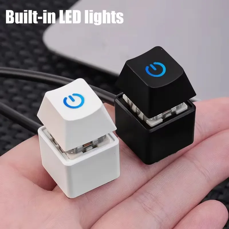 Pushbutton Desktop Switch Blue LED Lights PC Motherboard External Start Power Button with 1.8m Extension Cable for Home Office