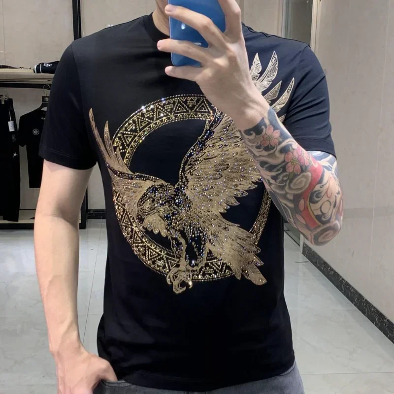 Male Tee Shirts O Neck Men's T-shirt Slim Fit Top Graphic Clothes Black Streetwear Loose Chic Cool Aesthetic Cotton Stylish Xl