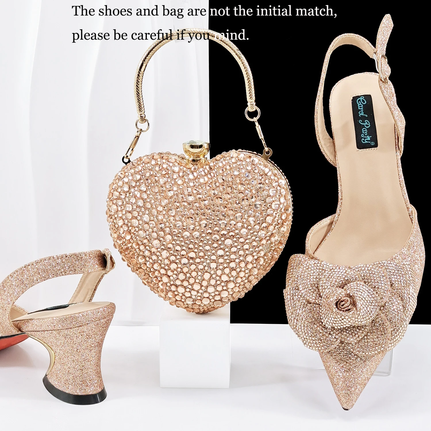 Italian Design Rhinestone-encrusted Ladies Party Shoes And Mini Bag Women High Heels Wedding Heart Shaped Bag