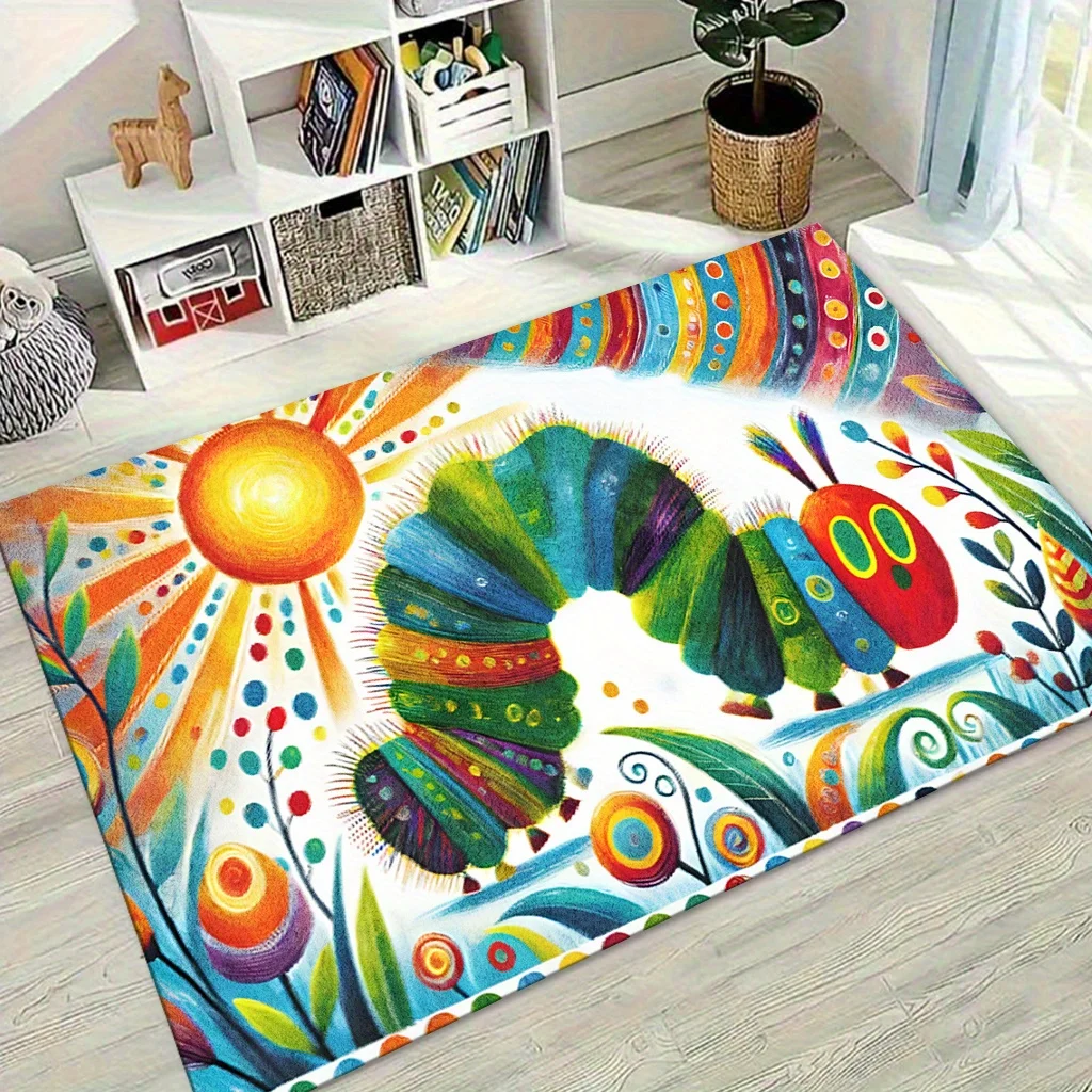 Sun & Floral Painted Bath Mat, Machine Washable Non‑Slip Thick Super‑Absorbent Ultra‑Soft Mat