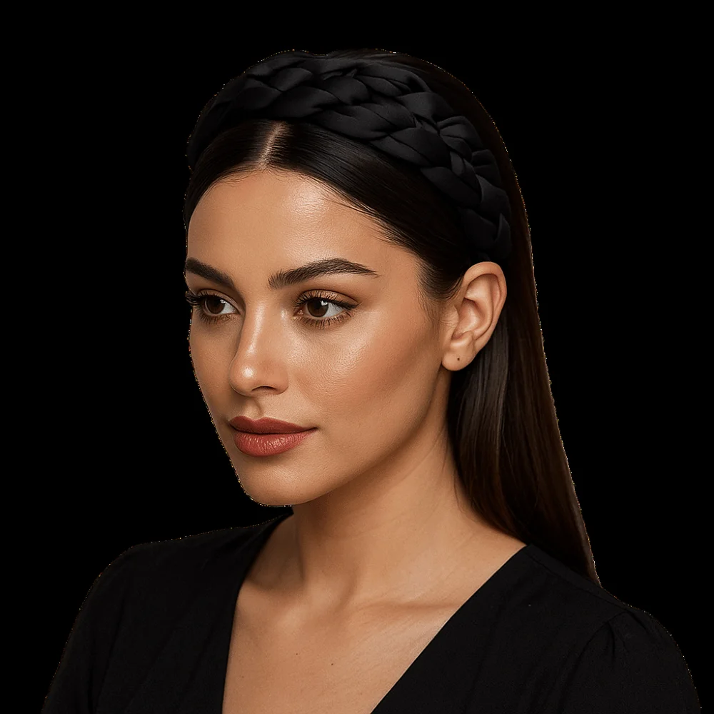 

Elegant Satin Braided Hairband Wide Thickened Black Headband Korean Style Padded Design Women Head Hoop Party