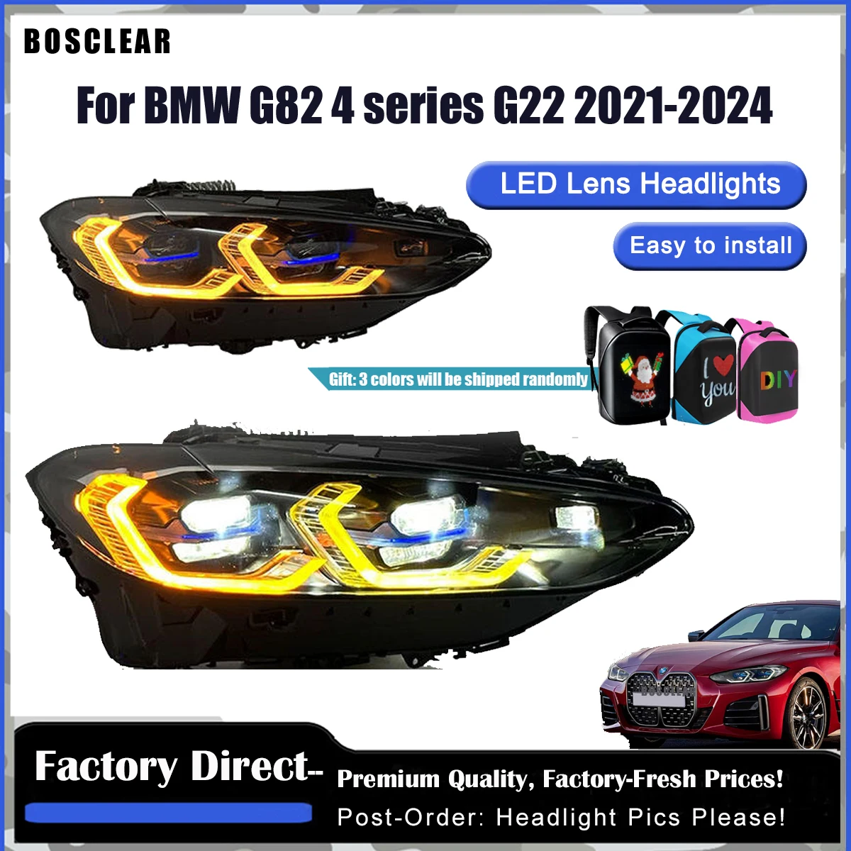 LED Headlights Assembly For BMW 4 Series G22 G80 G82 G23 2021‑2025 Dual‑Color DRL Dynamic Turn Signal Headlamps Auto Accessories