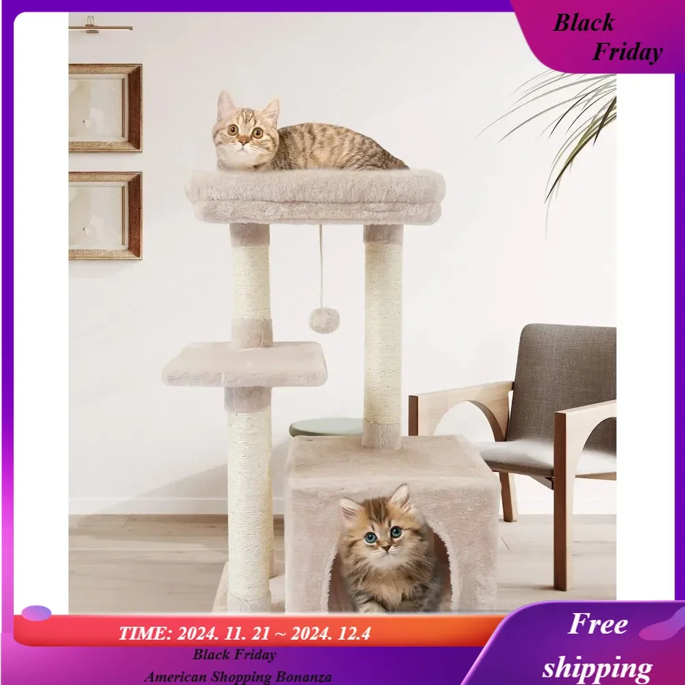 Cute Tree Kitten Tower for Indoor Cat Condo Sisal Scratching Posts with Jump Platform Furniture Activity Center Play