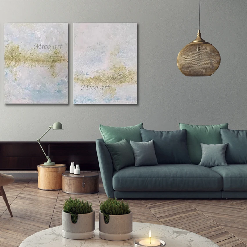 

Абстрактные офисные произведения искусства, простой дизайн на холсте, безрамная, картина с ручным рисунком, 2 шт. акриловые картины маслом, декоративная стена