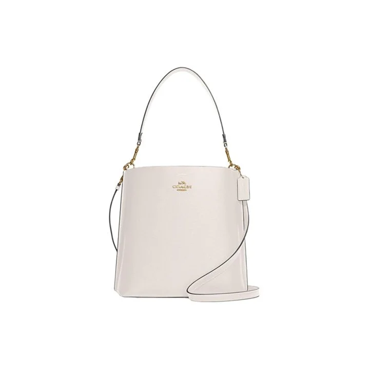 COACH Mollie Solid Color Leather Bucket Bag, Handbag, Shoulder Bag, Crossbody Bag 28 Women's Chalk White CA214-IMCHK