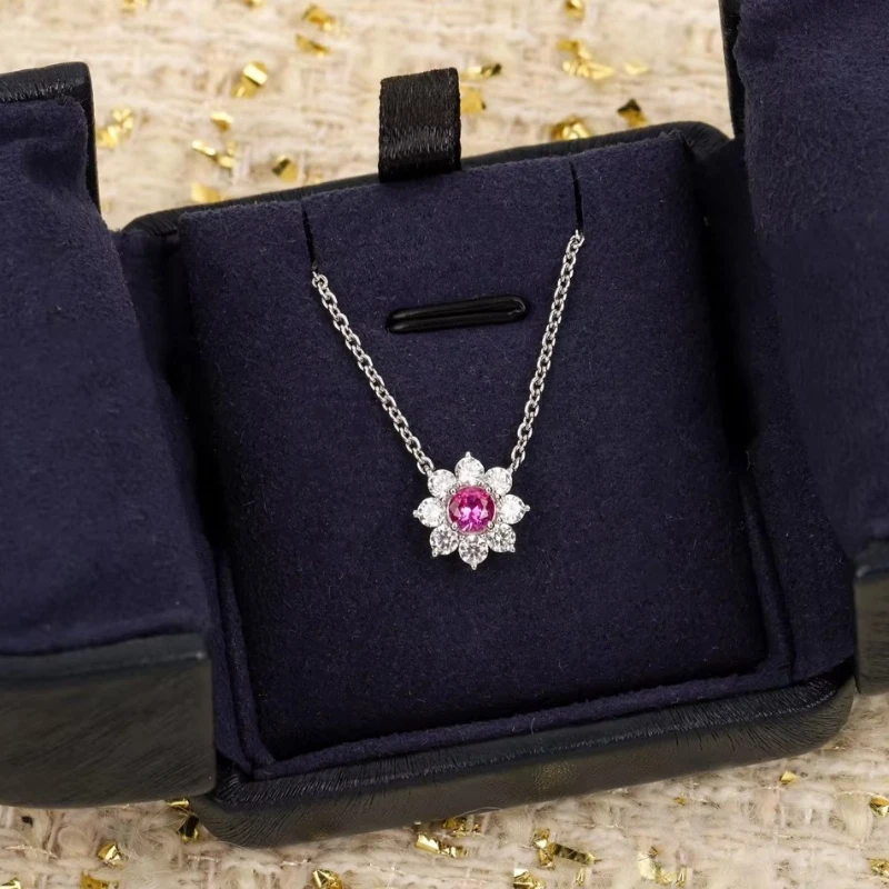 

Fine 925 Silver Transparent Crystal Flower Pendant Luxury Necklace Woman Top Quality Jewelry Trend