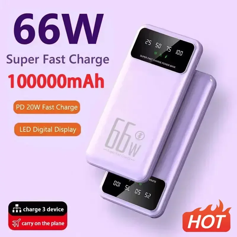 

Power Bank 100000mAh 66W Super Fast Charging for Huawei Samsung Portable EXternal Battery Charger for iPhone Xiaomi Powerbank