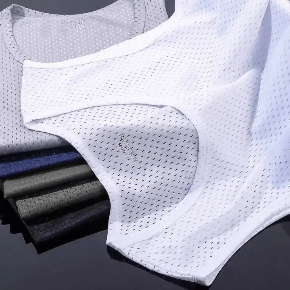 Summer Mens Sport Tank Top Ice Silk Mesh Vest Breathable Quick Dry Sleeveless Fitness Workout Undershirt Base Layer