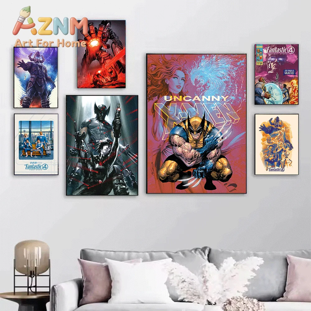 AZNM X-Men Fantastic Four Canvas Wall Art Unframed Print Home Wall Decor Poster Marvel Comic Superhero Fans Bedroom Decoration