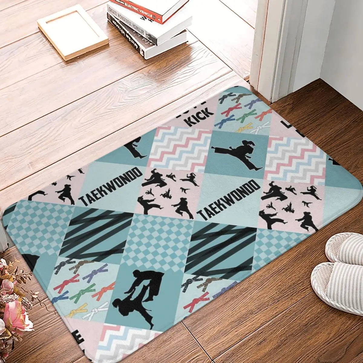 Taekwondo Anti-Slip Doormat Kitchen Mat TAEKWONDO GIRL PATTERN CROSS Balcony Carpet Welcome Rug Indoor Decorative