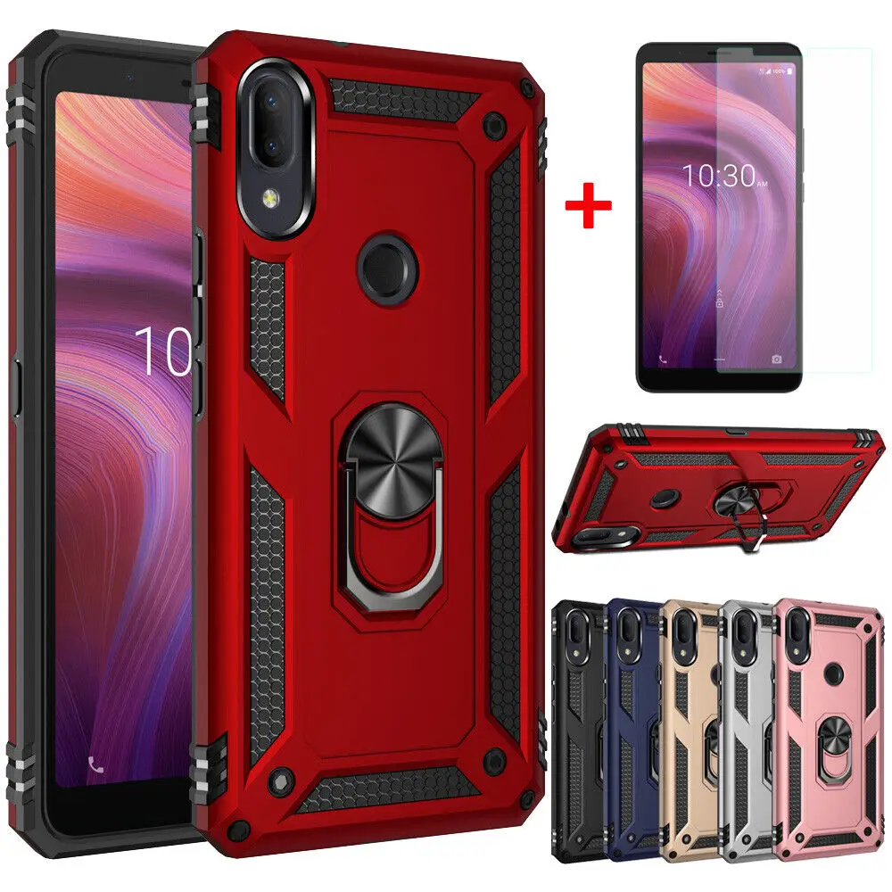 

Mobile Phone Case with Magnetic Ring Stand Holder For Alcatel 3V 2019 5032W Shockproof Armor KickStand Case Cover+Tempered Glass