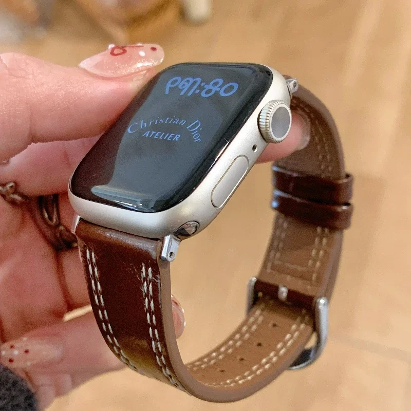 

Высококачественный минималистичный кожаный ремешок-петля для Apple Watch, женский ремешок 38 мм, 40 мм, 41 мм, 42 мм, 44 мм, 45 мм, 46 мм Ultra 2 3 49 мм