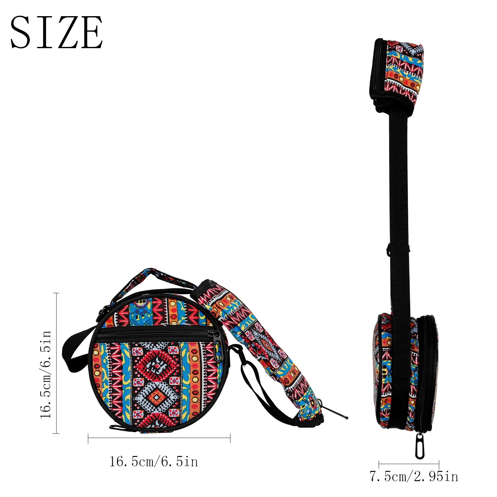 6.5 Inch Colorful Ethnic Style Zen Drum / Silent Drum Bag – Waterproof Oxford Cloth, Thick Sponge Padding, Shoulder Strap & Top