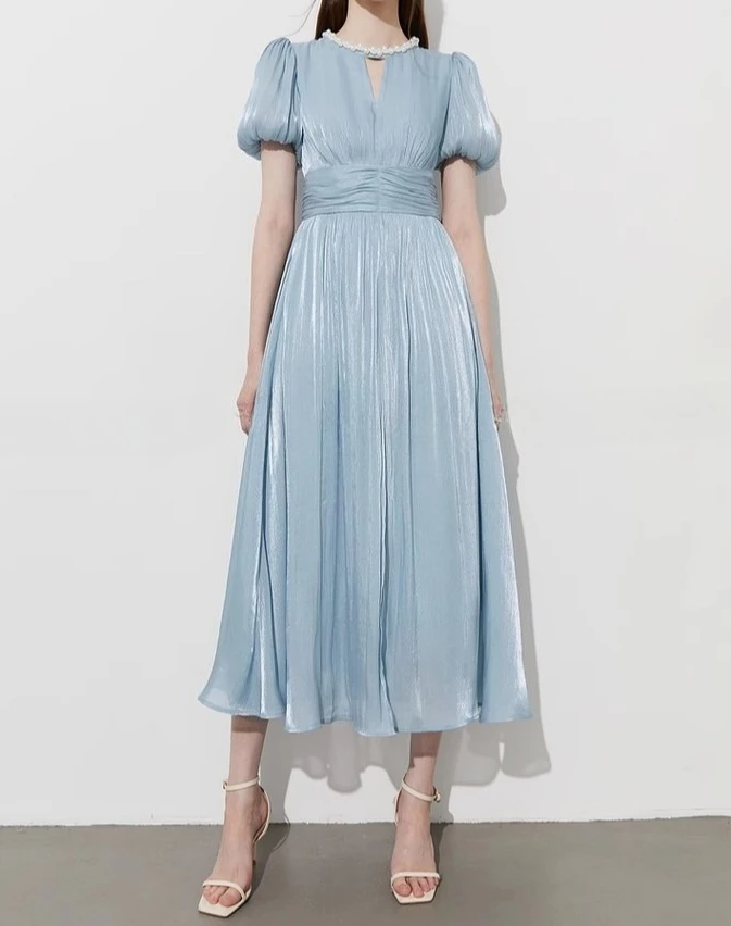 Abito con perline scintillanti Abito estivo da donna con maniche a sbuffo a vita alta Abiti aderenti eleganti in stoffa da festa