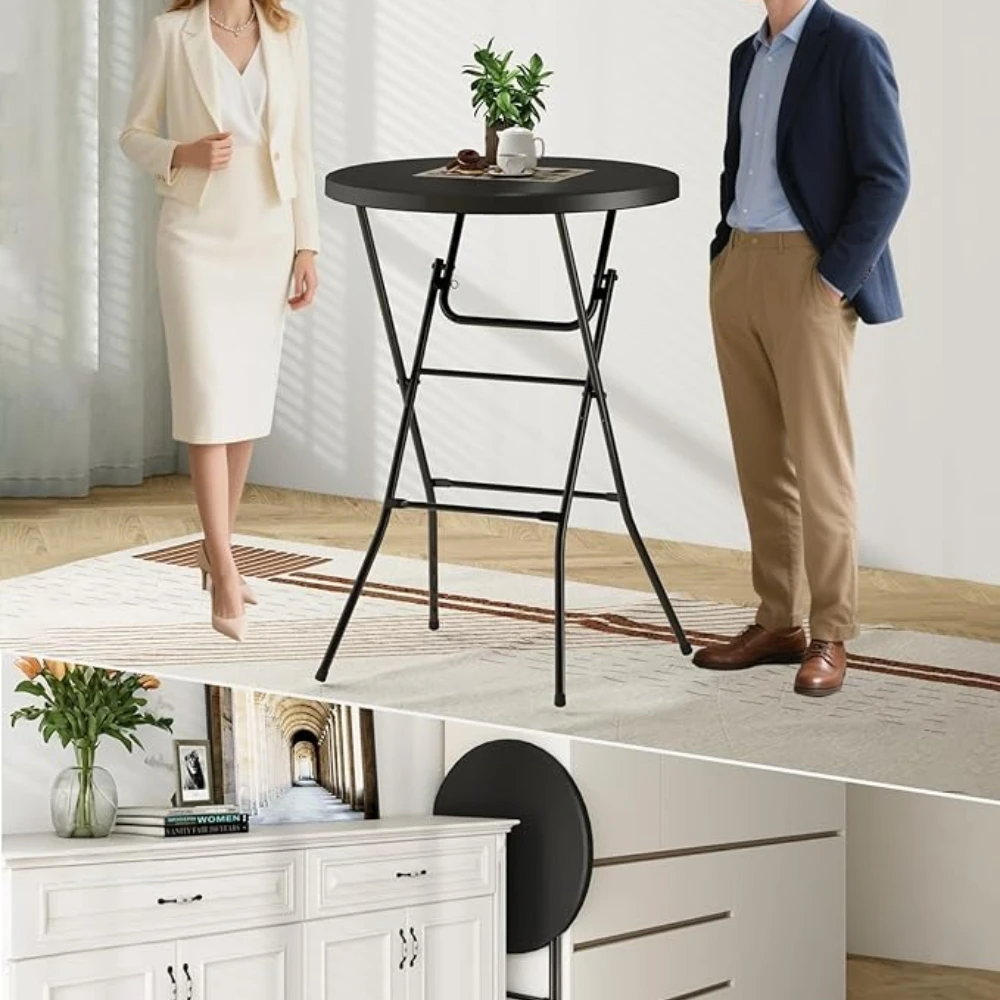 

Round olding Table, 32" Bar Height Tables or Parties and Commercial Events, Portable Plastic Table w/Thick Table Top, Metal e, L