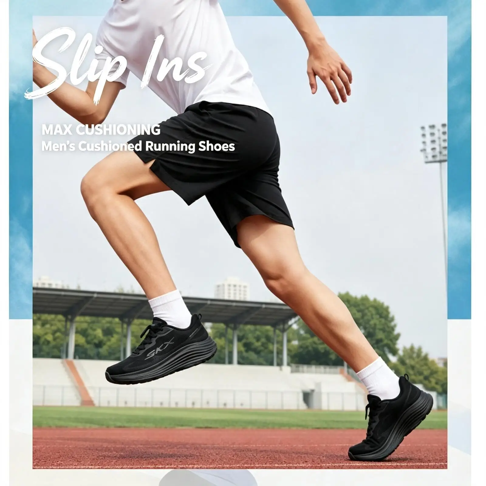 New Skechers Black White Running Shoes, Breathable Mesh Athletic Sneakers, Comfortable Cushioned Sports Shoes