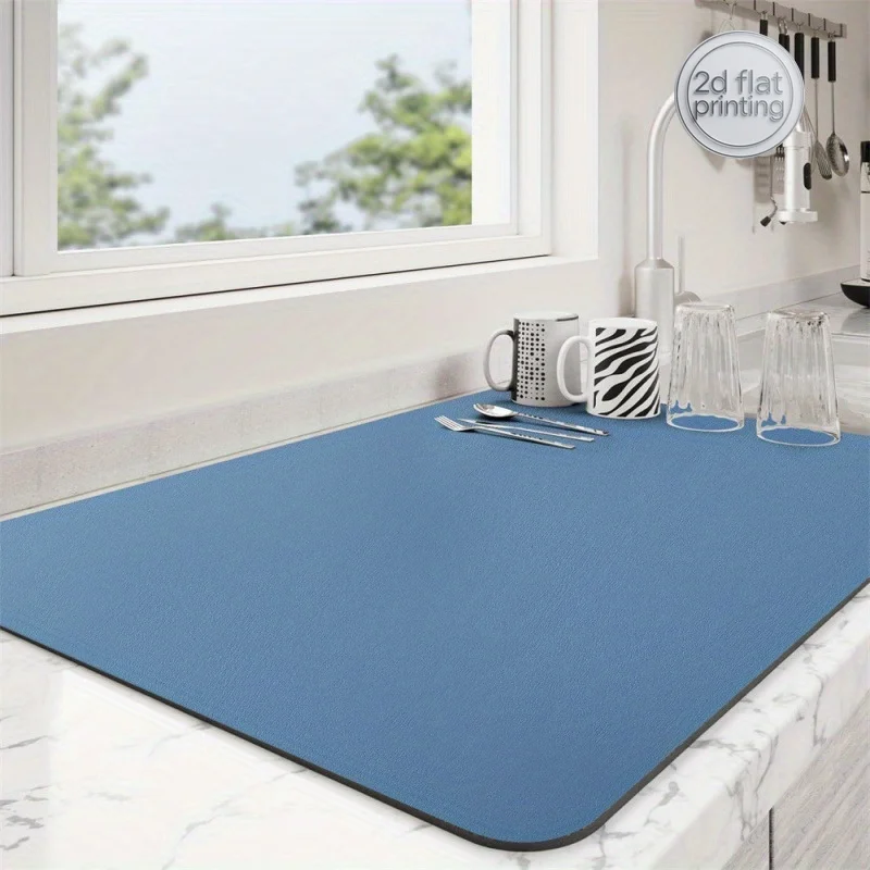 1pc Tapete Super Absorvente para Secar Louça, Tapete de Secagem Rápida para Bancada com Base de Borracha Antiderrapante - Bandeja Coletora, Tapete para Máquina de Café, Resistente ao Calor