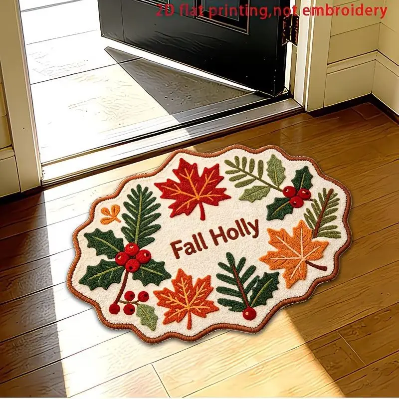 VIKAMA Maple Leaf Berry Fall Front Door Mat Non Slip Absorbent Bathroom Rug Indoor Outdoor Autumn Home Decoration