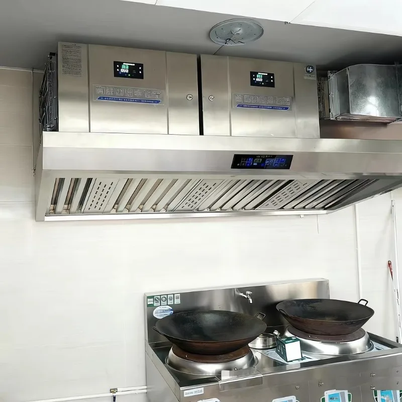 Electrostatic commercial smoke extractor 2000mm Smart kitchen chimney extractor removes over 98% Optional UV deodorization
