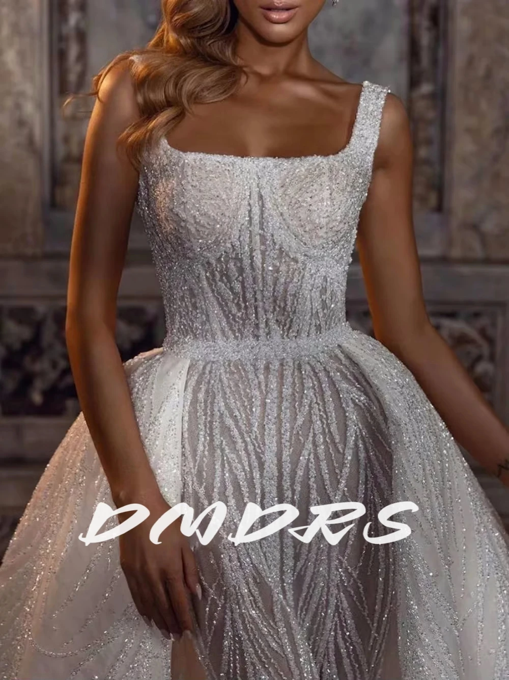 

Luxury Square Neck Wedding Dresses Sparkly Mermaid Dress For Bride Beading Floor-length Bridal Gown Customized Vestido De Novia
