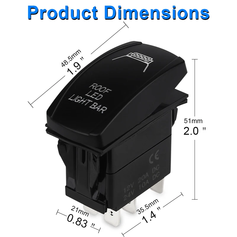 Car Boat Rocker Toggle Switch 12V 24V ON/OFF 5 Pin Latching Waterproof Marine Push Button LED Light Bar FOG REAR SPOT Lights