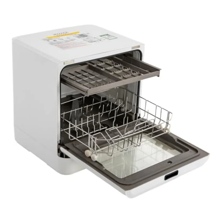 Portable Countertop Dishwasher 785W with 5 Programs 360 Dual Spray for Home Kitchen Apartments RVs Stainless Steel Finish Silve