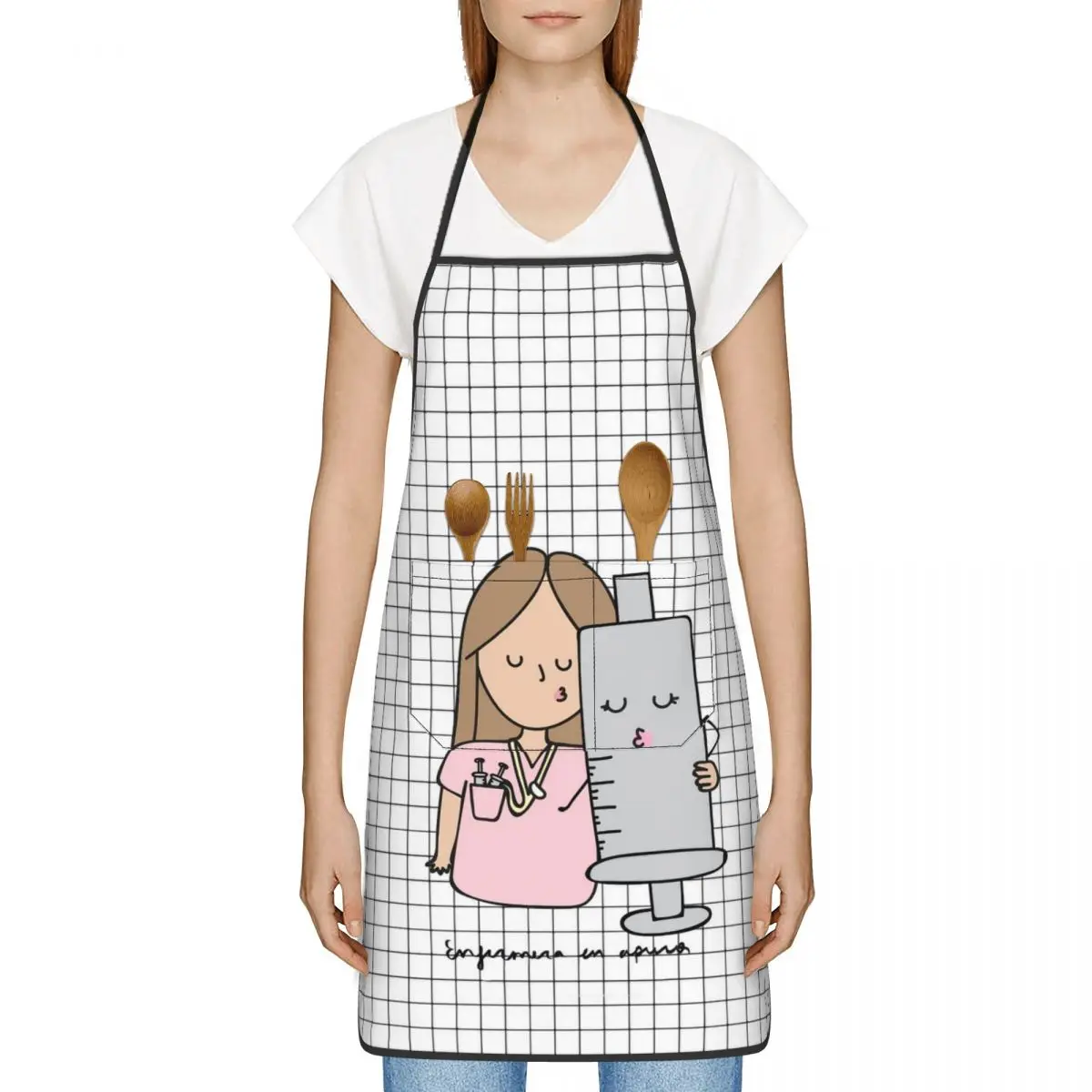 Cartoon Doctor Nurse Apron with Pocket Resistant Adjustable Tie Enfermera En Apuros Cooking Kitchen Apron for Men Women Chef