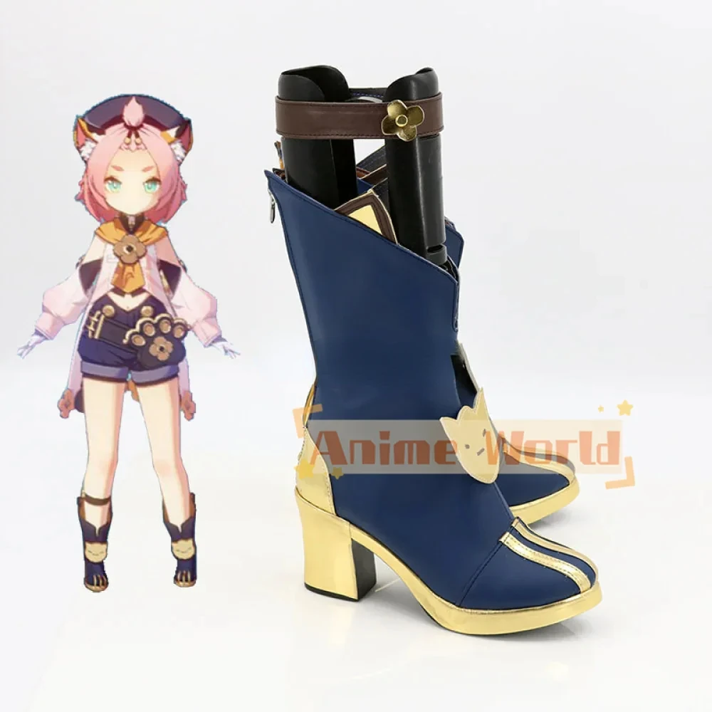 Genshin Impact Diona Blue Shoes Cosplay Boots Halloween Carnival Boots Custom Made