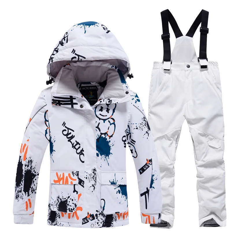 Girls Boys Ski Jacket And Ski Pants Warm Windproof Winter Overalls Hoodie Waterproof Outdoor Sports Snow Clothing Snowboard Suit