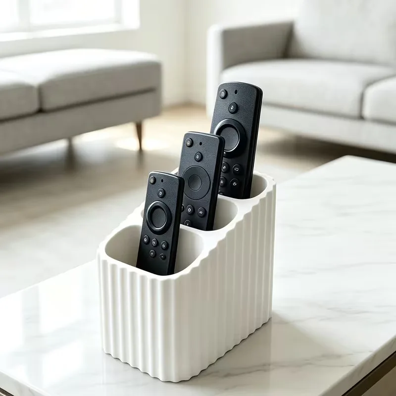 3-hole remote control storage box, with a simple wave-shaped design, suitable for storage in living room and bedroom