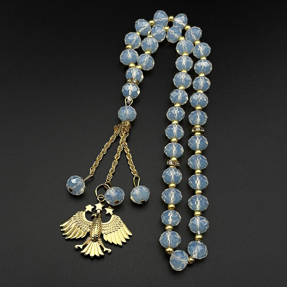 Syrisches Nationalemblem Symbol Adler Sterne Auto-Anhänger Edelstahl Syrien Blaues Glas Ovaler Tasbih Gebetsperlen Kette Schmuck – Detail 2