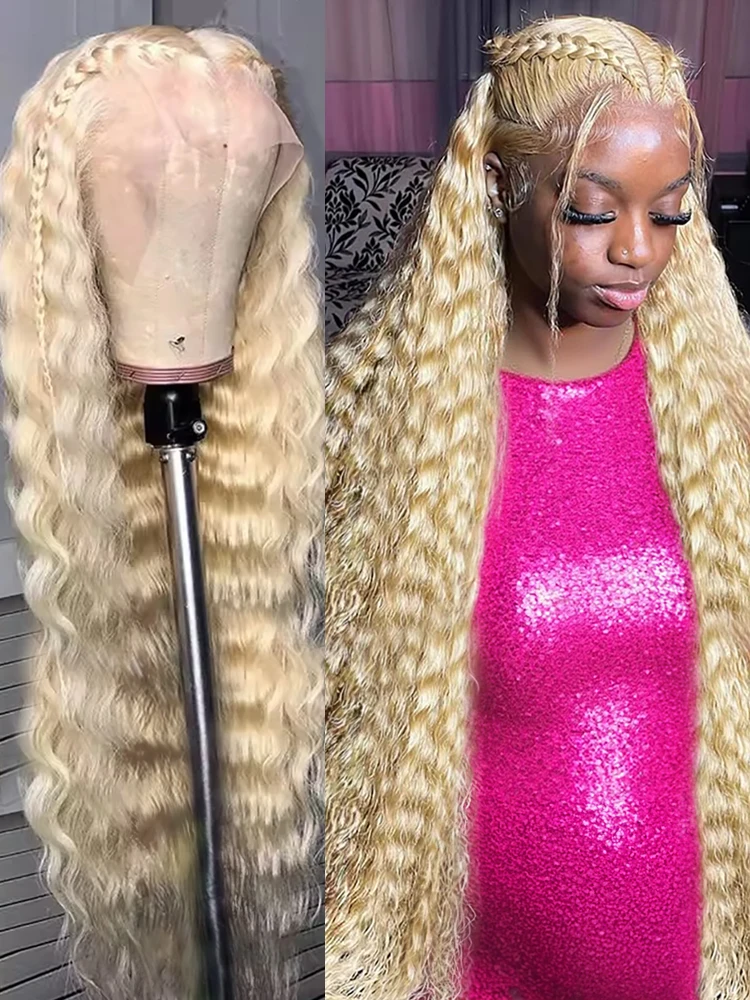 

300% вьющиеся парики 613 Медовый блондин Глубокая волна 13x6 HD Парик фронтальной части шнурка Предварительно выщипанные цветные волны воды 13x4 Парики фронта шнурка для женщин