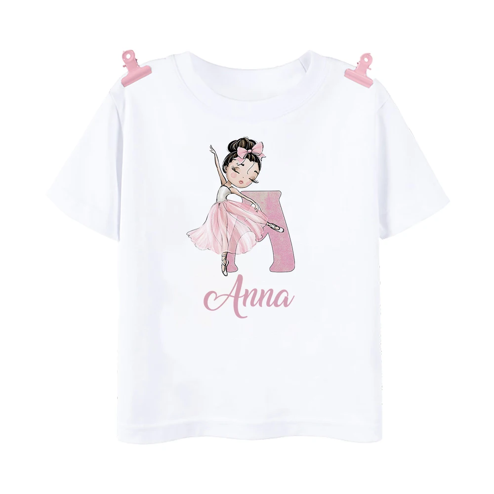 Personalised Girls Ballerina Printed T-shirt Custom Letter with Name Ballet Shirt Personalized Gift for Dancer Kids Tee Clothes