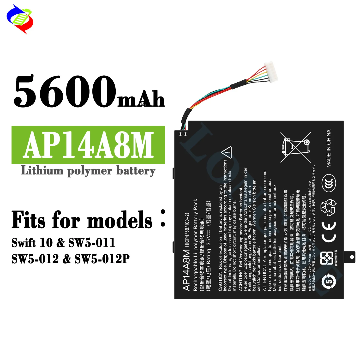 AP14A8M AP14A4M Tablet Battery for Acer Aspire Switch 10 SW5-011 SW5-012 3.8V 5910mAh Replacement Battery
