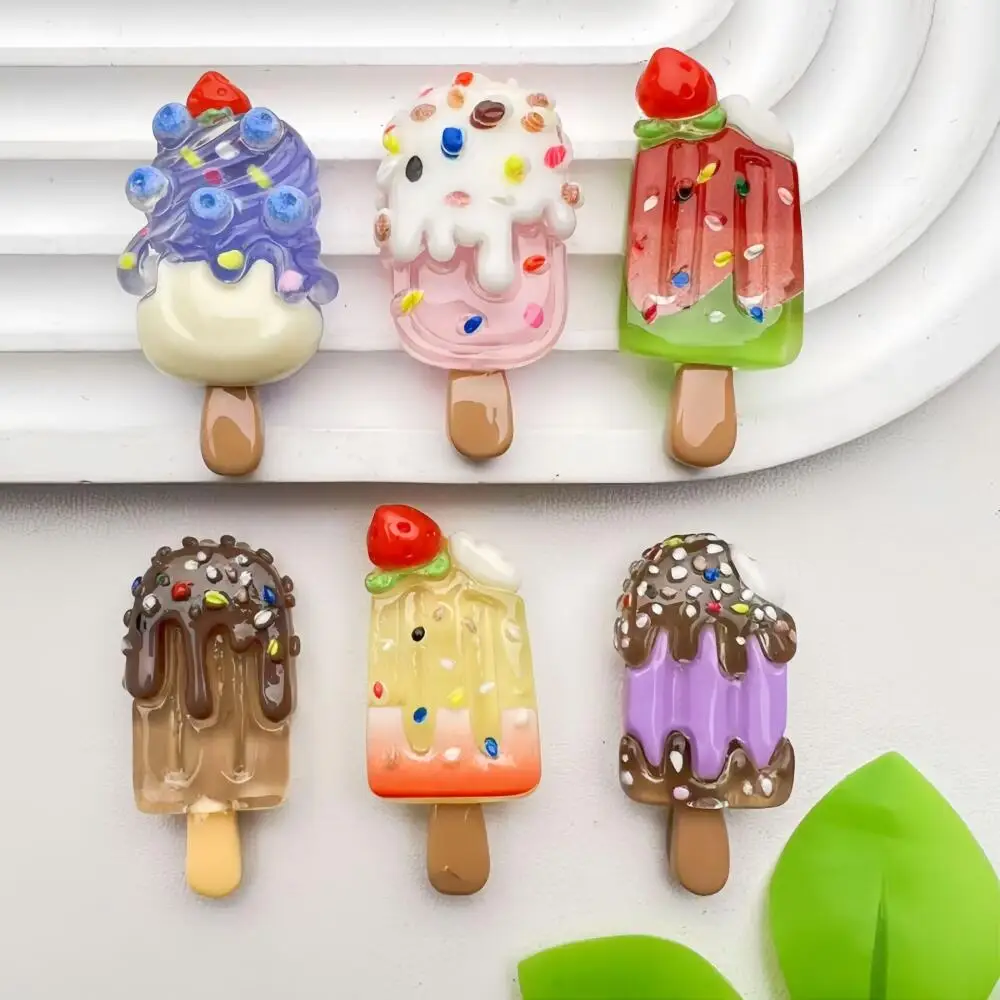 10PCS Strawberry Fruit Chocolate Luminous Ice Cream Resin Handmade Hair Clip Refrigerator Sticker Phone Case DIY Accessories