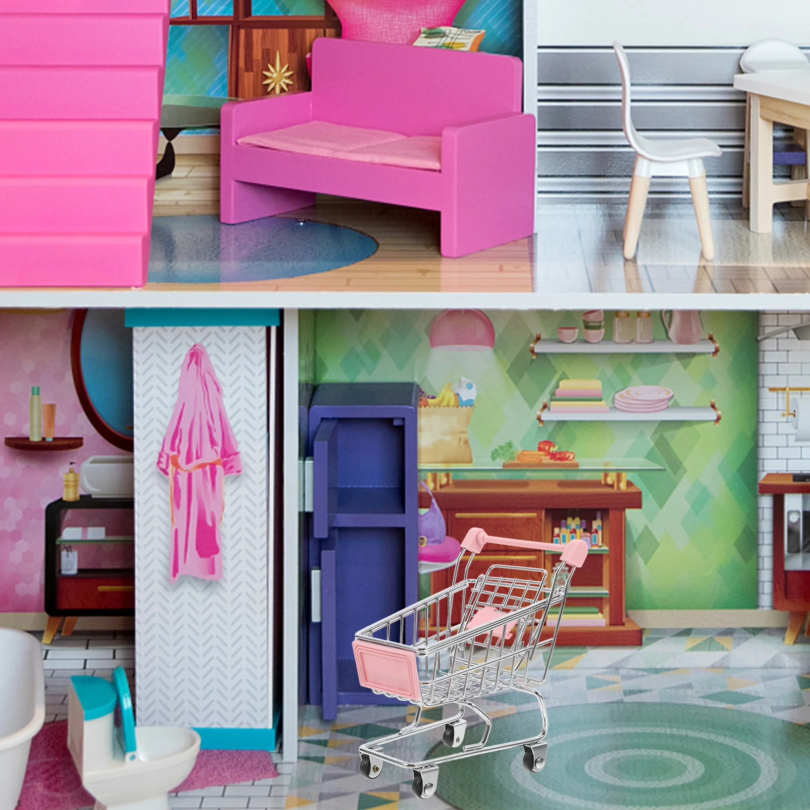 

Mini Shopping Basket Miniature Metal Shopping Cart For House Decor Small Supermarket Trolley Kids Plaything Wear-Resistant Iron