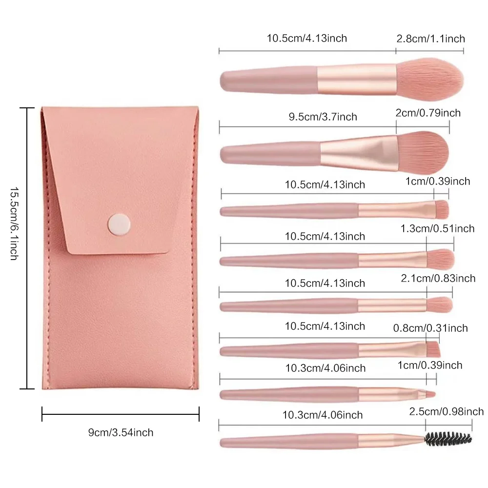 8Pcs Makeup Brush Set Portable Cosmetic Kit Pack Beauty Tool PU Bag Travel Organizer Initiial Chenille Embroidery Letter Pattern