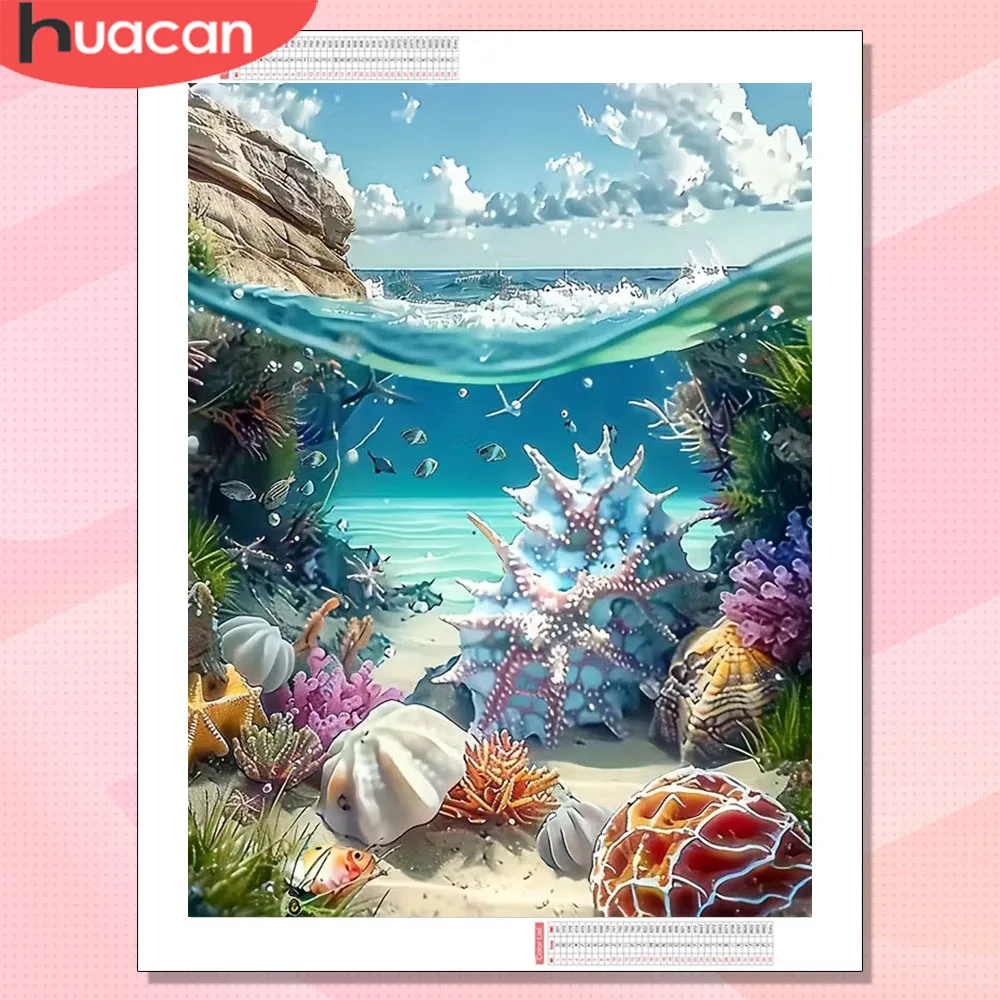 HUACAN Diamond Art Shell Landscape Square Round Drill Hobby Creative Handicrafts Wall Decorative Paintings Sea Full Kits