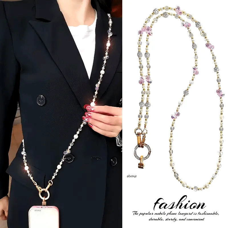 

Elegant Long Phone Strap with Sparkling Beads Durable Adjustable Length for Women Phone Protection Phone Accessories Phone Chain