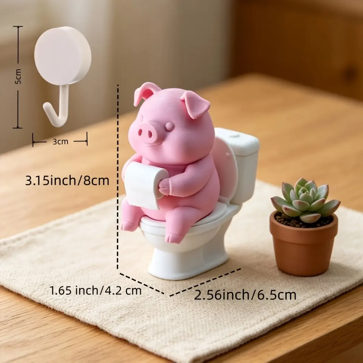 2 Pack Pink Pig Sitting on Toilet Statues Resin Figurines Creative Desk Decor with Adhesive Hook Base Cute Piggy Sculpture Ornament for Bathroom Car Dashboard Vanity Dresser Christmas Easter Gift Home Aesthetic Accent