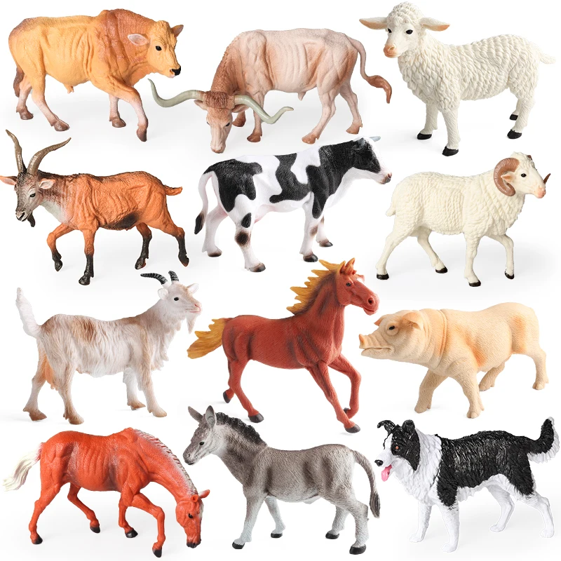 Oenux zoológico mundo fazenda animal cavalo vaca porco ovelha cabra burro modelo figuras de ação leão tigre pvc educacional bonito crianças brinquedo presente