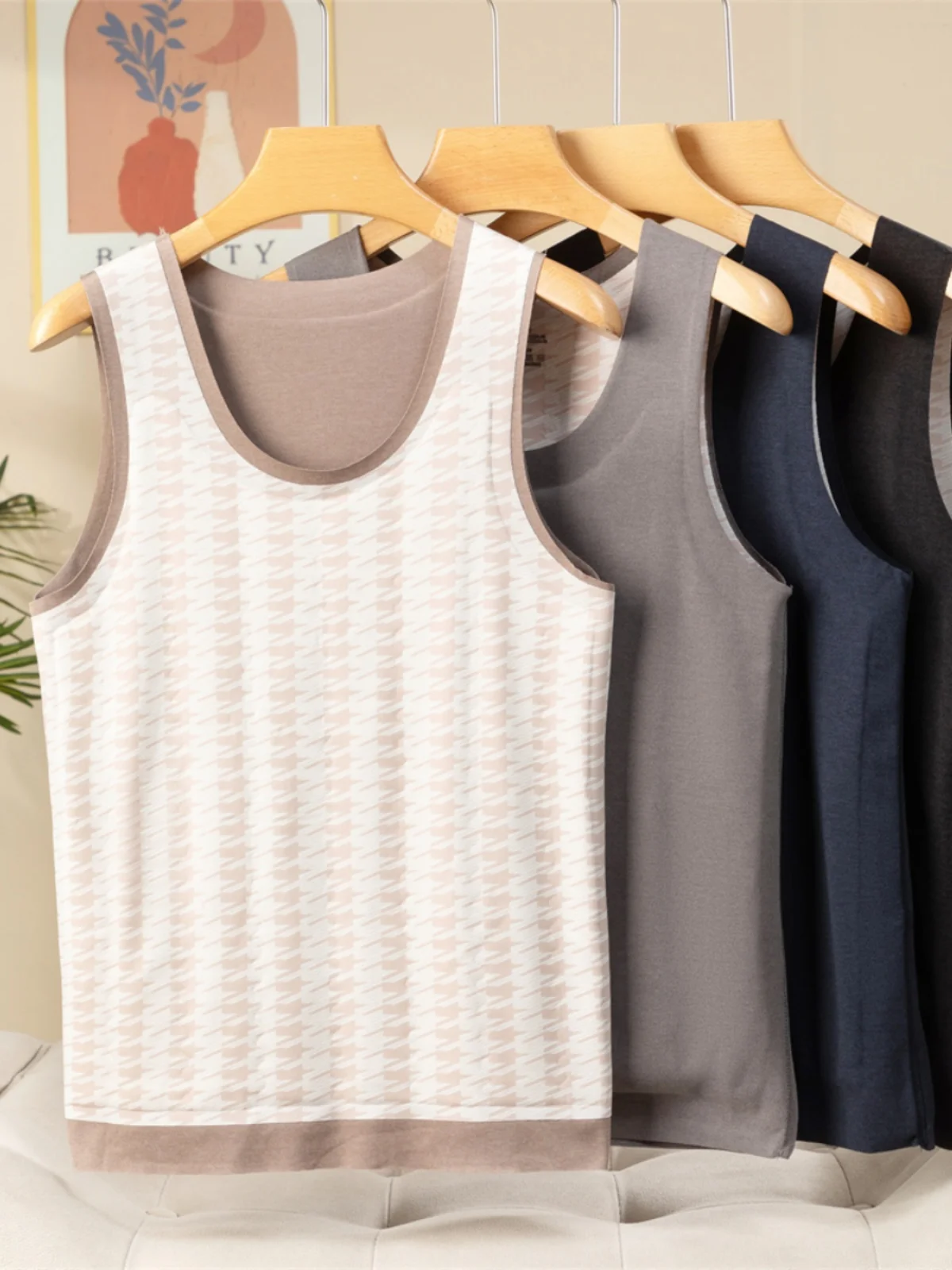 

New 2024 Men's Warmth Thermal Vest Sl Svel Fce-Lined Close-Fitting Comfortable Underwear Autumn Winter Base La...